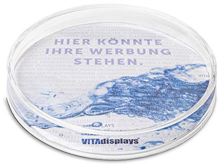 VITAdisplays runder Zahlteller, Cash-Tray, Wechselgeldschale Full-Moon als Zahlschale und transparenter Kassierteller, individualisierbar durch Papiereinleger