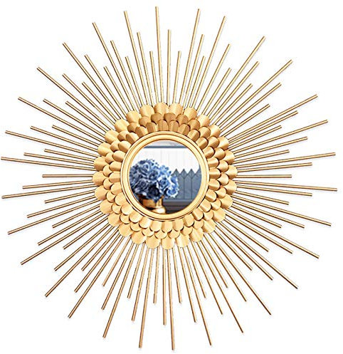 Spiegel Gold Sonne, 60cm/70cm/80cm Runder Dekorativer Starburst-Wandspiegel Aus Metall, Dekorativer Wandspiegel, Esszimmer, Wohnzimmer, Flur, Veranda, Dekorativer Hängespiegel,70cm