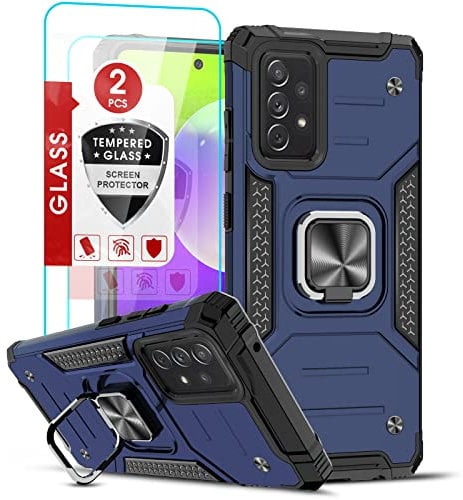 LeYi Hülle für Samsung Galaxy A52 5G/4G/A52S 5G Handyhülle mit 2 Stück Panzerfolie, Armor Stoßfest 360 Grad Ring Halter Schutzhülle Slim Case TPU Bumper Cover Handy Hüllen Blau