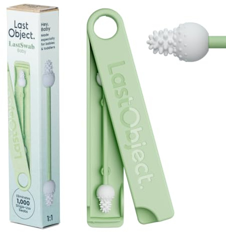 LastSwab® Baby Reusable Silicone Safety Cotton Buds - Gentle Ear & Nose Cleaner for Newborns & Infants - Washable, BPA-Free, Zero Waste, Travel Case - Green
