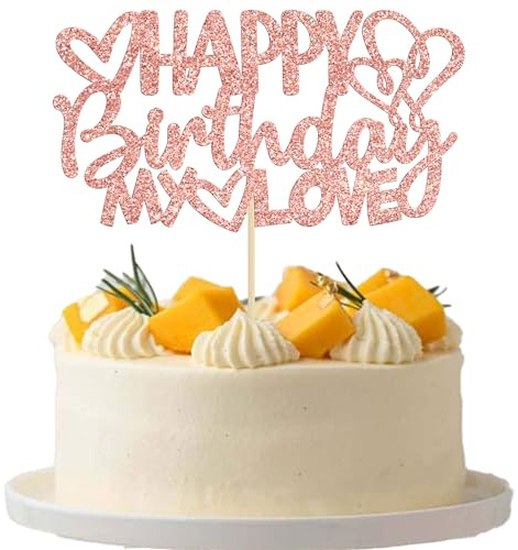 Gyufise 1 x rotgoldener Tortenaufsatz Happy Birthday My Love mit Herz, Tortendekoration für Liebhaber, Geburtstagsparty, Dekoration