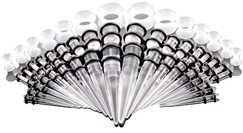 Huacan Dehnstäbe Set Tunnel 1.6-10mm Dehnset Acryl Dehnstab Taper Dehnungstäbe Silikon Ohr Tunnels 3mm 4mm 5mm 6mm 8mm 10mm 12mm Plugs 50 Stück Schwarz Blau Türkis Weiß Klar Expander Damen Herren
