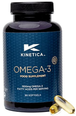 Kinetica Sports Omega-3 Fish Oil | 1500mg Omega-3 Fatty Acids, 1000mg EPA & 500mg DHA/Serve, 45 Servings/90 Capsule Pack | 2 Capsules/Day | Reduces Muscle Soreness with Anti-Inflammatory Properties
