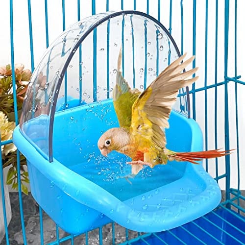 Boîte de Bain d'oiseau Jouet de Bain d'oiseau Suspendu Perruche baignoires en Cage Perroquet Baignoire Eau Douche mangeoire Support Plateau Bains d'oiseaux pour Cages à Oiseaux Accessoire