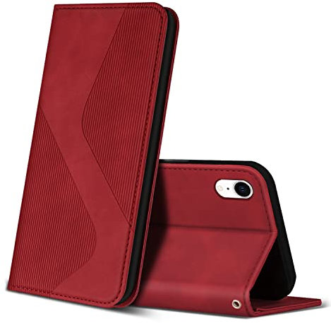 ZONNAVI Hülle für iPhone XR, PU Leder Handyhülle mit Kartenfächer und Standfunktion, Lederhülle Flip Wallet Case Schutzhülle für iPhone XR (Rot)
