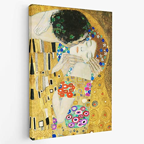 BKstuff - Cuadro - Impresión sobre lienzo - Gustav Klimt El Beso, Detalle- Producto artesanal italiano (75x100cm)