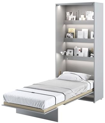 MEBLINI Schrankbett Bed Concept - Wandbett mit Lattenrost - Klappbett mit Schrank - Wandklappbett - Murphy Bed - Bettschrank - BC-03-90x200cm Vertikal - Grau Matt