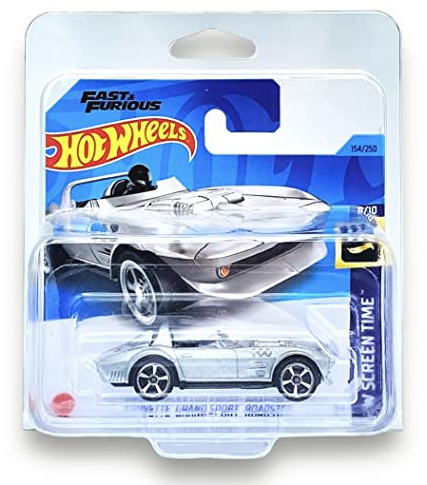 Hot Wheels Corvette Grand Sport Roadster (Silver) 8/10 HW Screen Time - 2023-154/250 (Short Card) - COMES IN A KLAS CAR KEEPER PROTECTIVE COLLECTORS CASE - HKH90