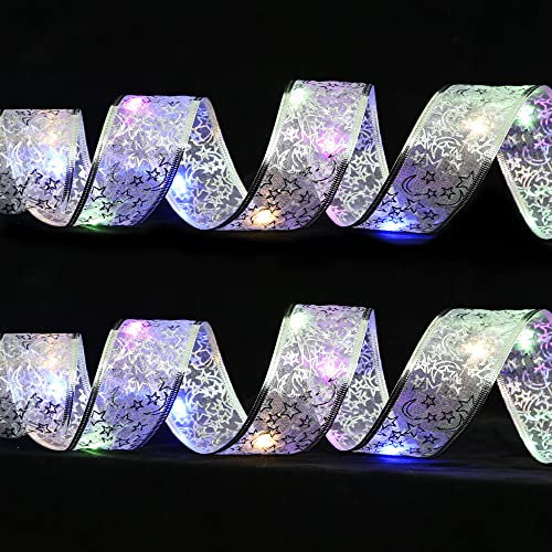 Glänzende Band Lichterkette, Ribbon Lights Christmas Tree, 5m 50 LED Weihnachtsbaum-Band,Weihnachts Lichterkette Glitzer Band Schleifen Lichter Für Party,Weihnachtsbaum Deko Lichterketten UrlaubDekor