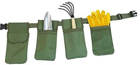 Woodside 4 Pocket Garden Tool Storage Belt, Adjustable Waist 25”-48”, Gardening Tool Bag Pouch Organiser, Unisex