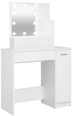 vidaXL Schminktisch mit LED Stauraum Frisiertisch Kommode Frisierkommode Kosmetiktisch Spiegel Beleuchtung Schlafzimmer Weiß 86,5x35x136cm