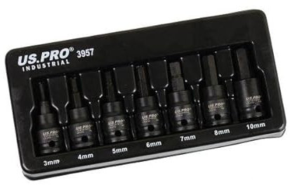US PRO INDUSTRIAL 7PC 3/8 DR Impact Hex Bit Socket Set H3 - H10 3957