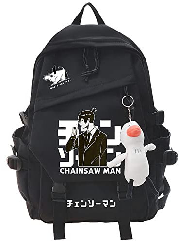 Anime Chainsaw Man Hayakawa Aki Nylon Backpack,Fashion Cartoon Large Capacity School Bag College Bag,Black-2,L