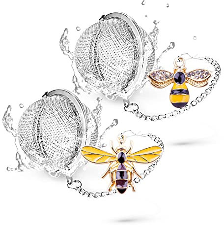 TeaSanavie Tea Infusers for Loose Tea 2 pcs Tea Ball Handmade Honey Bee Tea Strainers for Loose Tea, Tea infuser with Bee Charm Pendant Loose Leaf Tea Steeper