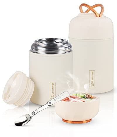 Dreamhigh® Thermos Alimentaire Chaud 550 ML, en Acier Inoxydable Boîtes Alimentaires Isothermes avec Cuillère, Lunch Box Isotherme pour Adultes & Enfants, sans BPA, pour Ecole, Bureau, Camping (Blanc)
