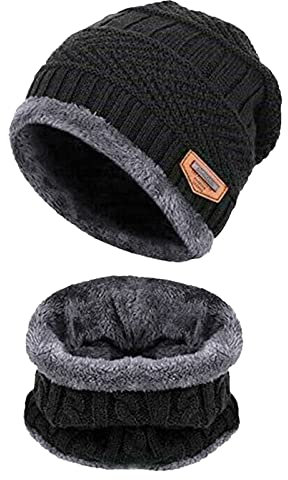 BSITSSS Mütze Herren Damen Schal Set,Beanie Herren Damen Schlauchschal Halstuch,Fleecefutter Warme Mützen loop Schal Strickmütze Wollmütze,2in1 Unisex Winter Warme Mütze Schal Set Geschenke für Männer
