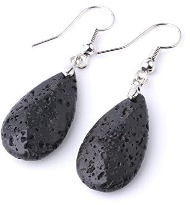 LODMLOER Naturstein-Wassertropfen-Ohrringe – Ohrringe Mit Facettierten Perlen-Anhängern, Tigerauge, Grüner Aventurin, Schwarzer Onyx, Kristallquarzsteine Für Damenschmuck, Lava