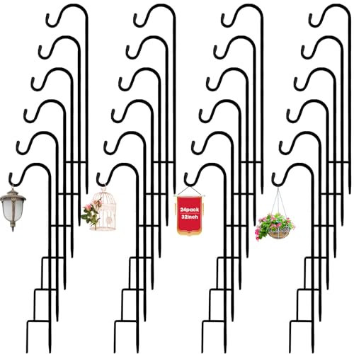 Hicarer 24 Stück 81,3 cm Schäferhaken für den Außenbereich, Pflanzenaufhänger, Metall, Schäferhaken, schwarz, Garten, Vogelfutterstation, zum Aufhängen von Solarlaternen, Blumenkorb, Gläsern,