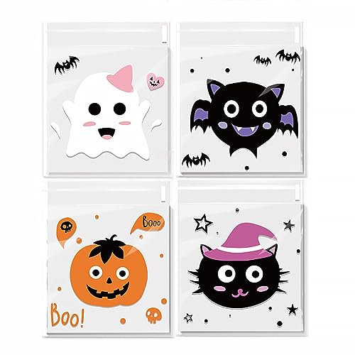 Halloween Leckerli-Taschen Kunststoff Süßigkeiten Taschen Süssigkeiten Tüten Geschenk Kekse Taschen Kekse Snacks Geschenkverpackung Tasche Halloween Party Decor Supplies Trick or Treat (100 Stück)