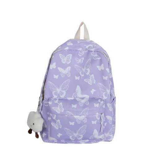 Schwarze Rucksäcke Schulrucksack, niedlicher Schmetterling, Büchertasche, Schultasche mit niedlichen Accessoires, ästhetischer Rucksack für Teenager, Mädchen und Frauen Taschen (Purple, One Size)