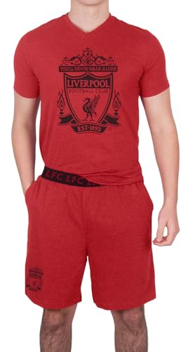 Liverpool FC Official Football Gift Mens Loungewear Short Pyjamas Red Marl Small