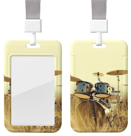Music Drum in Field ID Badge Holder with Lanyard Plastic ID Card Protector Name Tag Badge Holder with Clear Window ID Card Name Badge Holder for Nurse Doctor Office Supplies