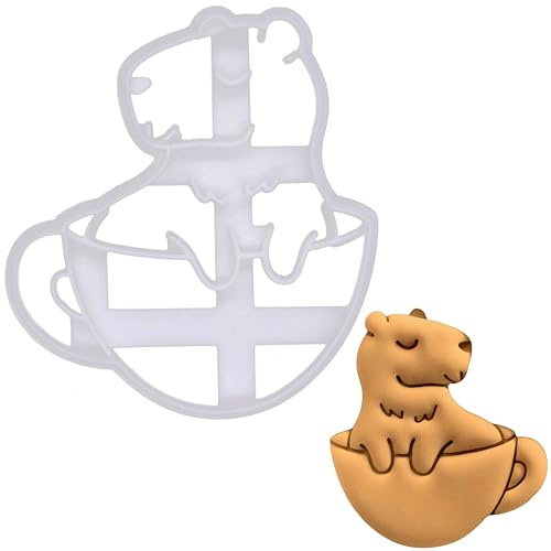 BAKERLOGY Cappyccino Ausstechform - Design: Niedliches Capybara, das in einer Cappuccino-Tasse einweicht (Wasserschwein)