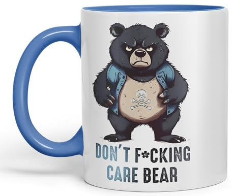 Vixar Don't F**g Care Bear Sarcastic Joke Ceramic Coloured Mug Cup for Tea Coffee Hot Brew 330ml 11Oz (C Blue)