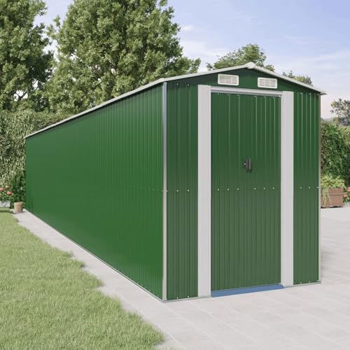 Rantry Mobile Capanno da Giardino Box Lamiera Zincata Casetta da Giardino Ripostiglio da Esterno Casetta Attrezzi Giardino Verde 192x1021x223 cm Acciaio Zincato
