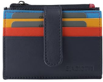 BIAGIOTTI, Porta Carte di Credito in Vera Pelle, Unisex Uomo e Donna, Interno Multicolore Con Tasca e Scatola