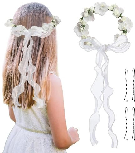KERANEET Haarreif Blumen Brautschleier Kinder Haare Blumen Haarband Haarreifen Mädchen Schleier für Kinder Brautschleier Haarreif kinder Blumen Haarreifen Haarreifen Kinder Mädchen