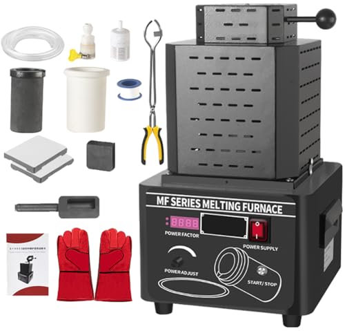 Four de fusion d'or électrique 5000 W Machine de fusion de métal à induction à moyenne fréquence, four de fusion d'or 1600 ℃/2902 ° F avec creuset en graphite 1/2/3 kg, four de coulée four fusion