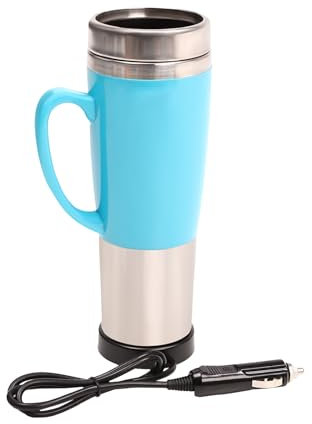 sulckcys 450ml 12V Auto Heizbecher Reise Heizung Tasse 50W Kaffee Wasserkocher Heizung Reisetasse Wasserkocher Wasserwärmer für Kaffee, Milch und Tee (Blau)