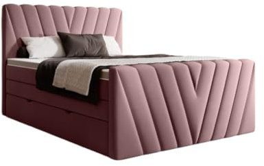 Boxspringbett Celia 180x200 Doppelbett Polsterbett Bett mit Stauraum | Bezug: Samt | Farbe: Rosé | Härtegrad: H3 (70-100kg)