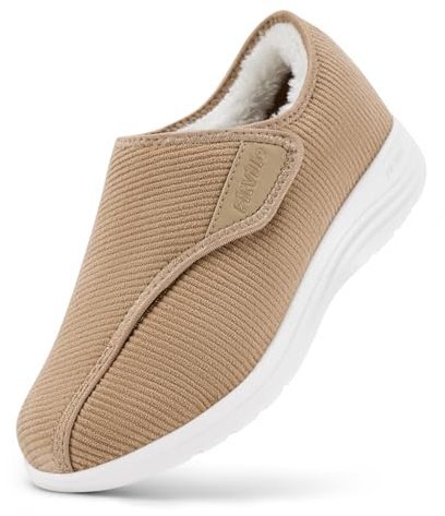 FitVille Damen Hausschuhe Pantoffeln Warm Weit Gefüttert Slip On Erholung Slipper Winter für breite Füsse 39.5 EU Weit Mokka