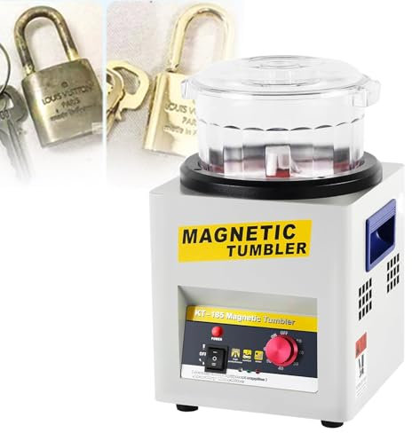 Lakenbroade Lucidatrice Magnetica, buratto Magnetico, lucidatrice per Gioielli, barile di lucidatura e perni di lucidatura da 200 g per Gioielli, Rotazione Automatica avanti e Indietro