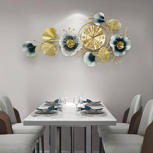 NNYCC Große Wanduhr Für Wohnzimmer Küche Büro - Moderne Vintage Metall Wandkunst in Gold, 55x105cm