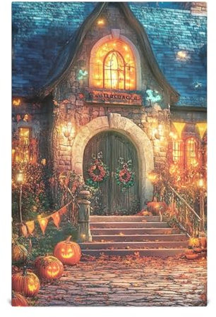 Juego de 1 trapo de cocina naranja con luces de casa de Halloween, toallas de mano decorativas, juego de 1