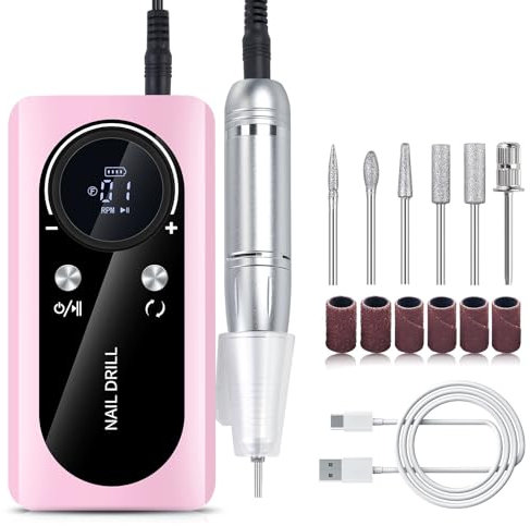 Boyuan Ponceuse Pour Ongles Professionnelle 45000 RPM Lime a Ongle Electrique Portable Rechargeable Avec Affichage LCD Et Embouts Ponçage Pour Pédicure Manucure Pour Salon/Maison
