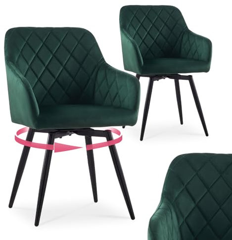 CLIPOP Esszimmerstühle Drehbar Set mit Armlehne, Samt Polsterstuhl Gepolstert Sitz Küchenstuhl Drehstuhl Armlehnenstuhl für Esszimmer Wohnzimmer Büro (Samt Grün, 2er Set)