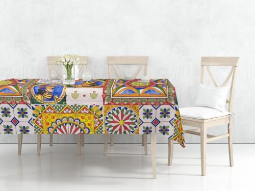 Viterbo Biancheria - Tovaglia Antimacchia Rettangolare 12 Posti, Tovaglia Tavolo Sala da Pranzo dal Design Moderno ed Elegante, No Stiro, Impermeabile (Cactus, x12 (140x230Cm))