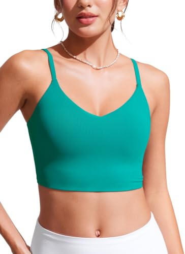 CRZ YOGA Women's Bikini Tops Adjustable Spaghetti Straps Swimsuit Padded Athletic Bathing Suit Blarney Green 10