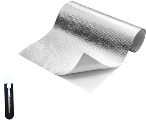 Laitejituan 60 x 350 cm Hitzeschutzmatte Selbstklebend Kleberücken Aluminium Glasfaser Blatt Aluminisierte Hitzeschutz Praktische Hitzeschild für Schlauch und Automatische Verwendung