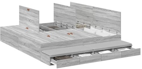 vidaXL Stauraumbettgestell Grau Sonoma 200X200 cm Holzwerkstoff Viel Stauraum Modernes Design Einfache Montage Indoor Schlafzimmermöbel Erwachsene Stylisch Robust für Schlafzimmer