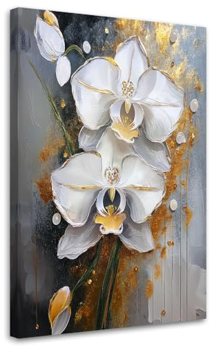 Feeby Bilder - Foto Geschenk - Gemalte Orchideenblume - 40x60 1tlg - Leinwandbilder Wohnzimmer - Wandbild über dem Bett - Bild Schlafzimmer - Aesthetic Zimmer Deko - Modern Pictures