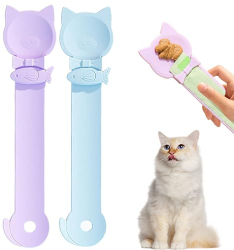 PETPAWLOVELY-2PCS Cat Treat Spoon Squeeze,Cat Strip Feeder Spoon,Multi-Function Dispenser Tool,Easy Feeding Spoons for Licky Treats,Pet Food Spoons for Wet Food(2 Color)
