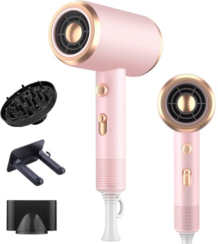 Bizcasa Asciugacapelli Ionico 1800W,Asciugacapelli da Salone con Pulsante Caldo/Freddo,3 Impostazioni di Temperatura,Hair Dryer avec Diffuseur et Buse de Coiffage,Super Silencieux