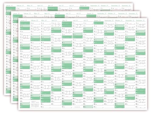 3 Stück Green Wandkalender/Wandplaner 2027 gefaltet DIN A3 Format (297 x 420 mm) mit 12 Monaten
