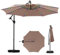 TANGZON Lighted Garden Parasol with Base, 2.9M Outdoor Cantilever Umbrella with 96 Solar LED Lights, 9 Light Modes, 360° Rotation & Tilt Adjustment, Offset Banana Hanging Umbrella (Coffee)