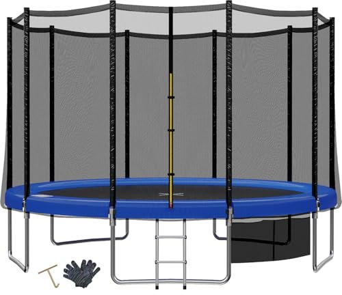 TRIUMPHKEY Trampolin Outdoor Kinder Ø 183/228/305/366/427 cm, Gartentrampoline Indoor Kindertrampolin Komplettset mit Sicherheitsnetz, Leiter, Randabdeckung, Belastbarkeit 150 kg Blau